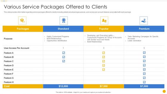 Sales Management Playbook Various Service Packages Offered To Clients Topics PDF