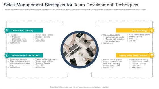 Sales Management Strategies For Team Development Techniques Themes PDF