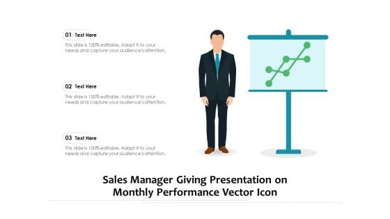 Sales Manager Giving Presentation On Monthly Performance Vector Icon Ppt PowerPoint Presentation Summary Inspiration PDF