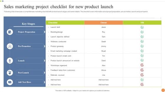 Sales Marketing Project Checklist For New Product Launch Ideas PDF