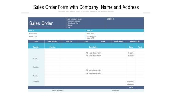 Sales Order Form With Company Name And Address Ppt PowerPoint Presentation Gallery Layouts PDF