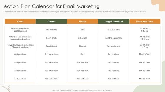 Sales Procedure Automation To Enhance Sales Action Plan Calendar For Email Marketing Graphics PDF