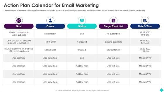 Sales Process Automation For Revenue Growth Action Plan Calendar For Email Marketing Inspiration PDF