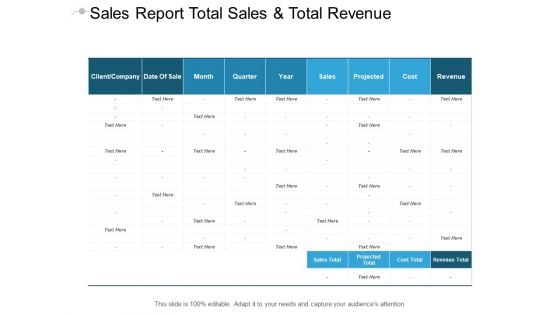 Sales Report Total Sales And Total Revenue Ppt PowerPoint Presentation Pictures Templates