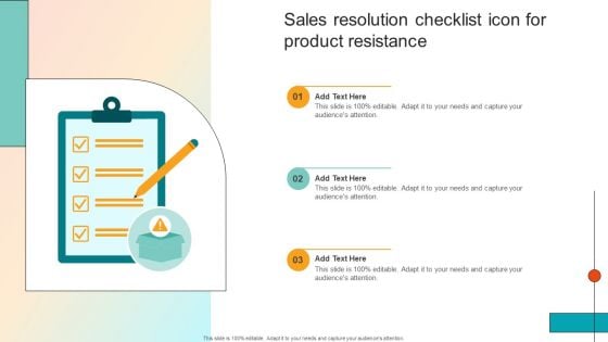 Sales Resolution Checklist Icon For Product Resistance Pictures PDF