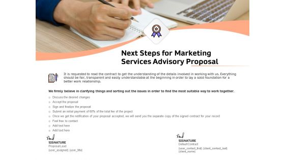 Sales Strategy Consulting Next Steps For Marketing Services Advisory Proposal Professional PDF