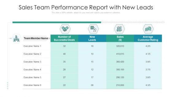Sales Team Performance Report With New Leads Ppt Ideas File Formats PDF
