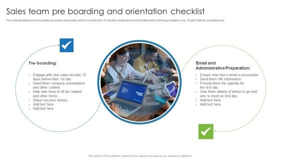 Sales Team Pre Boarding And Orientation Checklist Template PDF