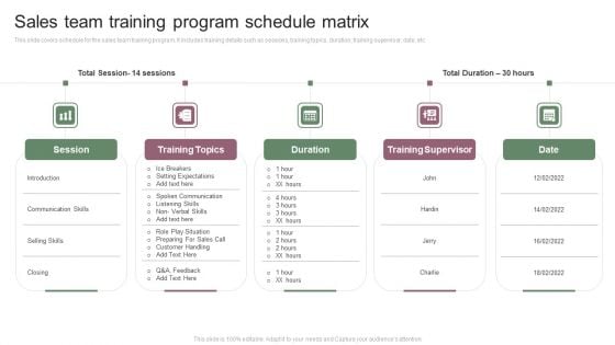 Sales Team Training Program Schedule Matrix Ppt Gallery Show PDF Sales Team Training Program Schedule Matrix Ppt Gallery Show PDF