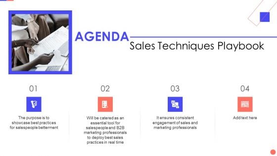 Sales Techniques Playbook Agenda Themes PDF