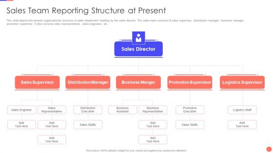 Sales Techniques Playbook Sales Team Reporting Structure At Present Infographics PDF