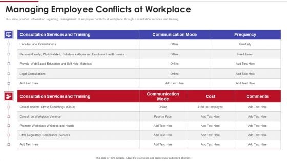 Sales Training Playbook Managing Employee Conflicts At Workplace Slides PDF