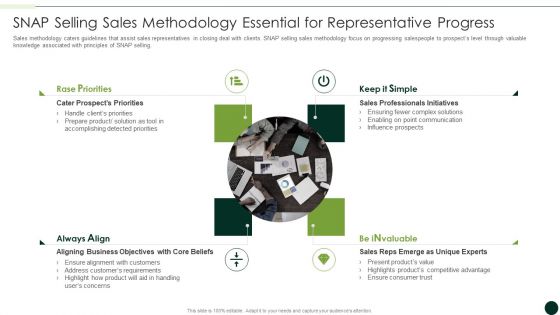 Salesman Principles Playbook SNAP Selling Sales Methodology Essential For Representative Progress Summary PDF