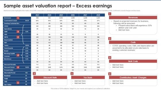 Sample Asset Valuation Report Excess Earnings Brand Value Estimation Guide Designs PDF