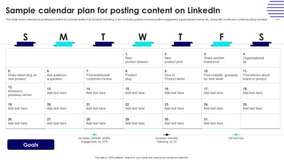 Sample Calendar Plan For Posting Content On Linkedin Themes PDF