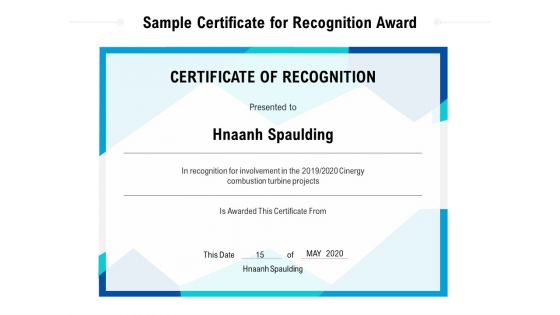 Sample Certificate For Recognition Award Ppt PowerPoint Presentation File Mockup PDF