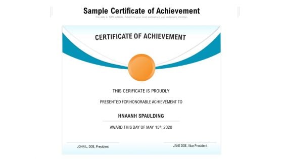 Sample Certificate Of Achievement Ppt PowerPoint Presentation Gallery Guidelines PDF