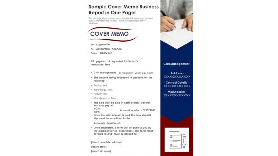 Sample Cover Memo Business Report In One Pager PDF Document PPT Template