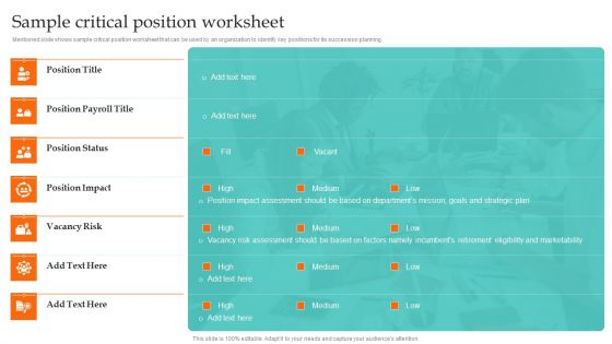 Sample Critical Position Worksheet Ultimate Guide To Employee Succession Planning Background PDF