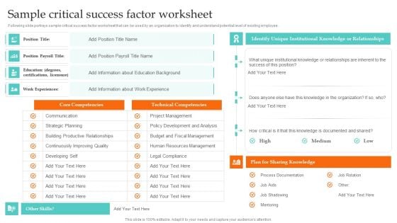 Sample Critical Success Factor Worksheet Ultimate Guide To Employee Succession Planning Microsoft PDF