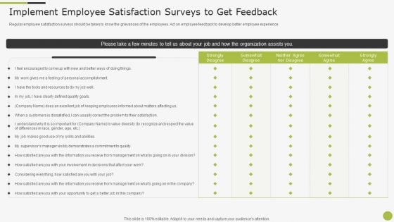 Sample To Create Best Personnel Experience Strategy Implement Employee Satisfaction Surveys To Get Feedback Brochure PDF