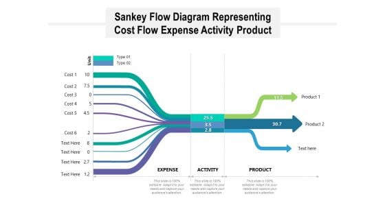 Sankey Flow Diagram Representing Cost Flow Expense Activity Product Ppt PowerPoint Presentation Portfolio Template PDF