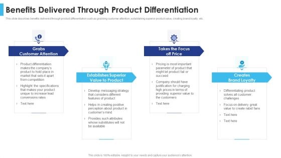 Satisfying Consumers Through Strategic Product Building Plan Benefits Delivered Through Product Differentiation Brochure PDF