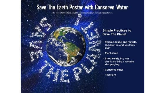 Save The Earth Poster With Conserve Water Ppt PowerPoint Presentation Styles Layouts PDF