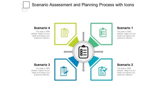 Scenario Assessment And Planning Process With Icons Ppt PowerPoint Presentation Portfolio Vector PDF