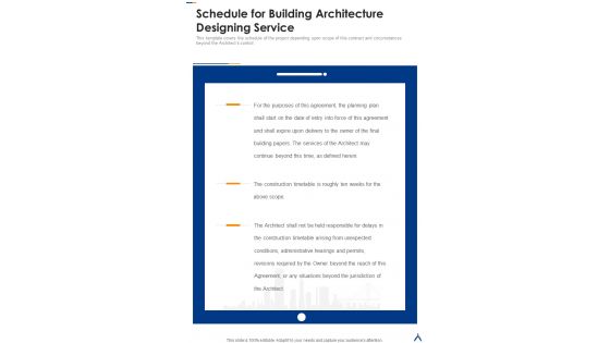 Schedule For Building Architecture Designing Service One Pager Sample Example Document Schedule For Building Architecture Designing Service One Pager Sample Example Document