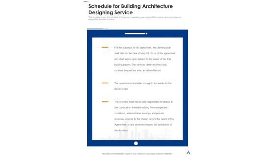 Schedule For Building Architecture Designing Service One Pager Sample Example Document