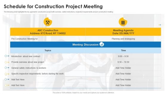 Schedule For Construction Project Meeting Ppt Infographic Template Slide Download PDF Schedule For Construction Project Meeting Ppt Infographic Template Slide Download PDF