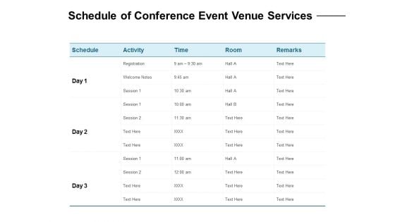 Schedule Of Conference Event Venue Services Ppt PowerPoint Presentation Ideas Backgrounds