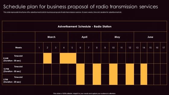 Schedule Plan For Business Proposal Of Radio Transmission Services Elements PDF Schedule Plan For Business Proposal Of Radio Transmission Services Elements PDF
