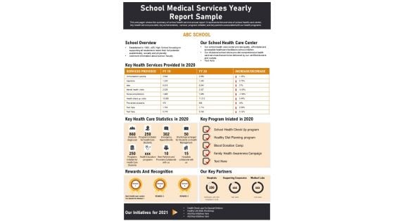 School Medical Services Yearly Report Sample PDF Document PPT Template