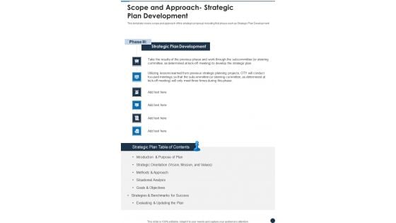 Scope And Approach Strategic Plan Development One Pager Sample Example Document