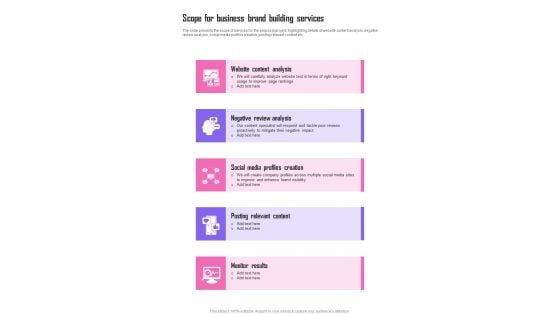 Scope For Business Brand Building Services One Pager Sample Example Document Scope For Business Brand Building Services One Pager Sample Example Document
