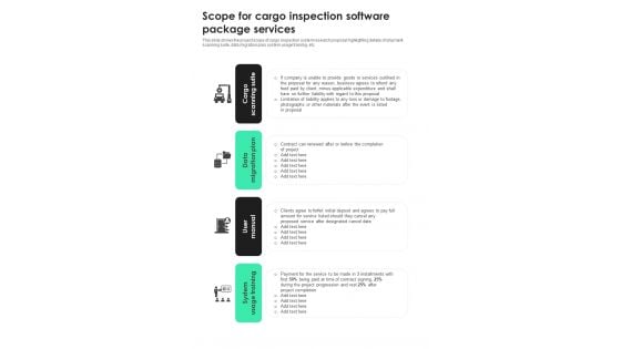 Scope For Cargo Inspection Software Package Services One Pager Sample Example Document