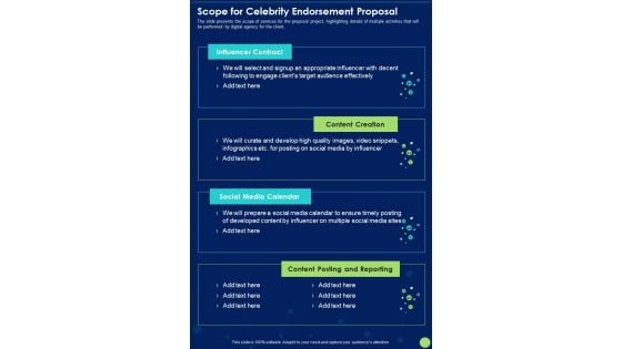 Scope For Celebrity Endorsement Proposal One Pager Sample Example Document