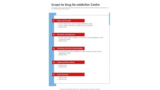 Scope For Drug De Addiction Centre One Pager Sample Example Document Scope For Drug De Addiction Centre One Pager Sample Example Document