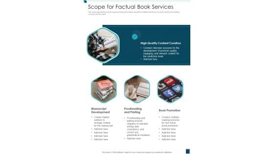 Scope For Factual Book Services One Pager Sample Example Document