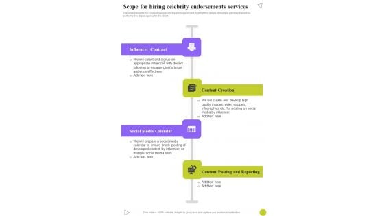 Scope For Hiring Celebrity Endorsements Services One Pager Sample Example Document Scope For Hiring Celebrity Endorsements Services One Pager Sample Example Document