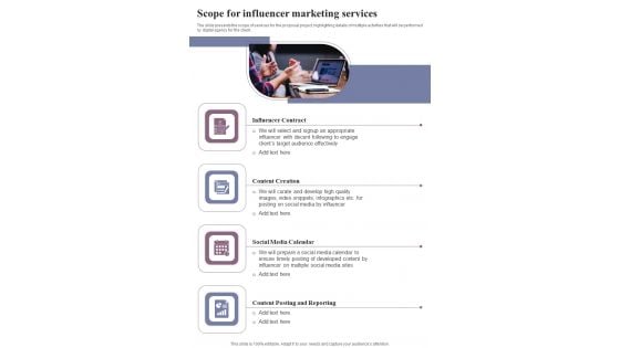 Scope For Influencer Marketing Services One Pager Sample Example Document Scope For Influencer Marketing Services One Pager Sample Example Document