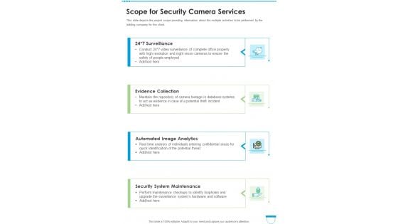 Scope For Security Camera Services One Pager Sample Example Document Scope For Security Camera Services One Pager Sample Example Document