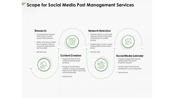 Scope For Social Media Post Management Services Ppt PowerPoint Presentation Summary Icon PDF