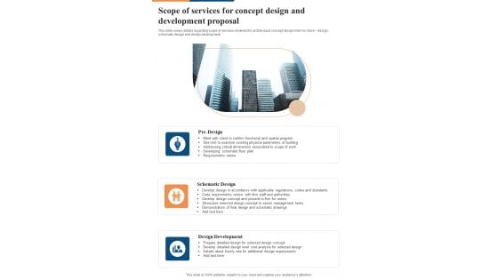 Scope Of Services For Concept Design And Development Proposal One Pager Sample Example Document