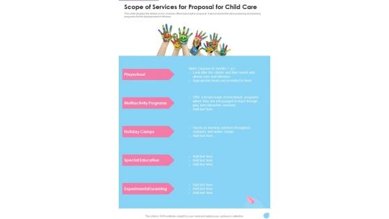 Scope Of Services For Proposal For Child Care One Pager Sample Example Document Scope Of Services For Proposal For Child Care One Pager Sample Example Document