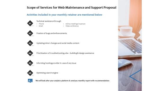 Scope Of Services For Web Maintenance And Support Proposal Ppt PowerPoint Presentation Infographics Rules