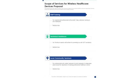 Scope Of Services For Wireless Healthcare Devices Proposal One Pager Sample Example Document Scope Of Services For Wireless Healthcare Devices Proposal One Pager Sample Example Document