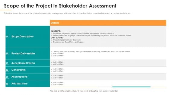 Scope Of The Project In Stakeholder Assessment Ppt Show Graphics Template PDF